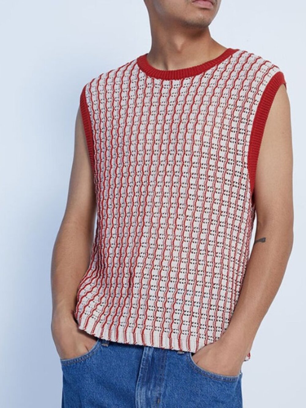 Pacsun Brand Men's size M Cream Ocean Crochet Sweater Vest Sleeveless